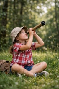 bambina con binocolo.