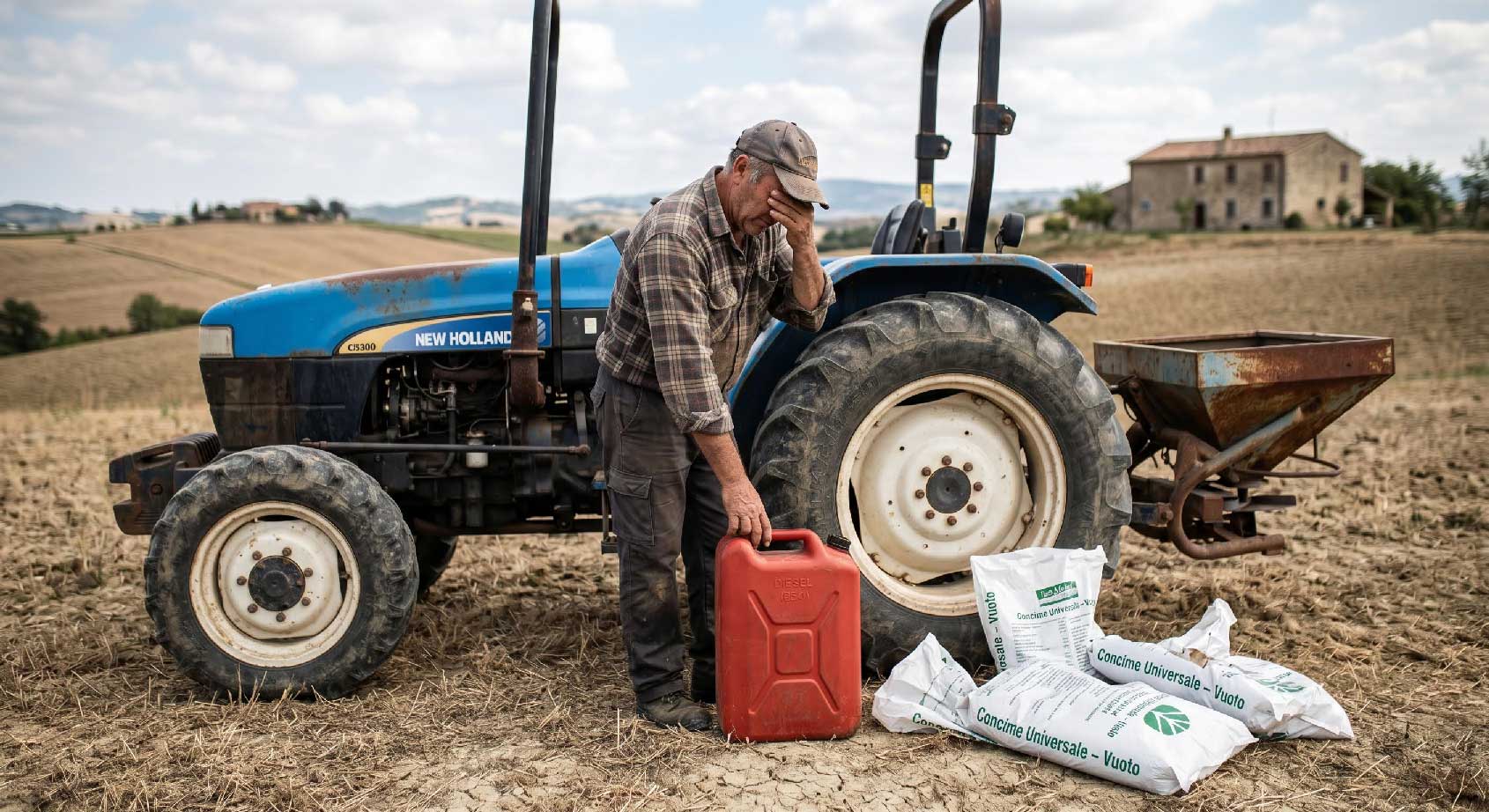 agricoltore disperato per mancanza di concime e carburante