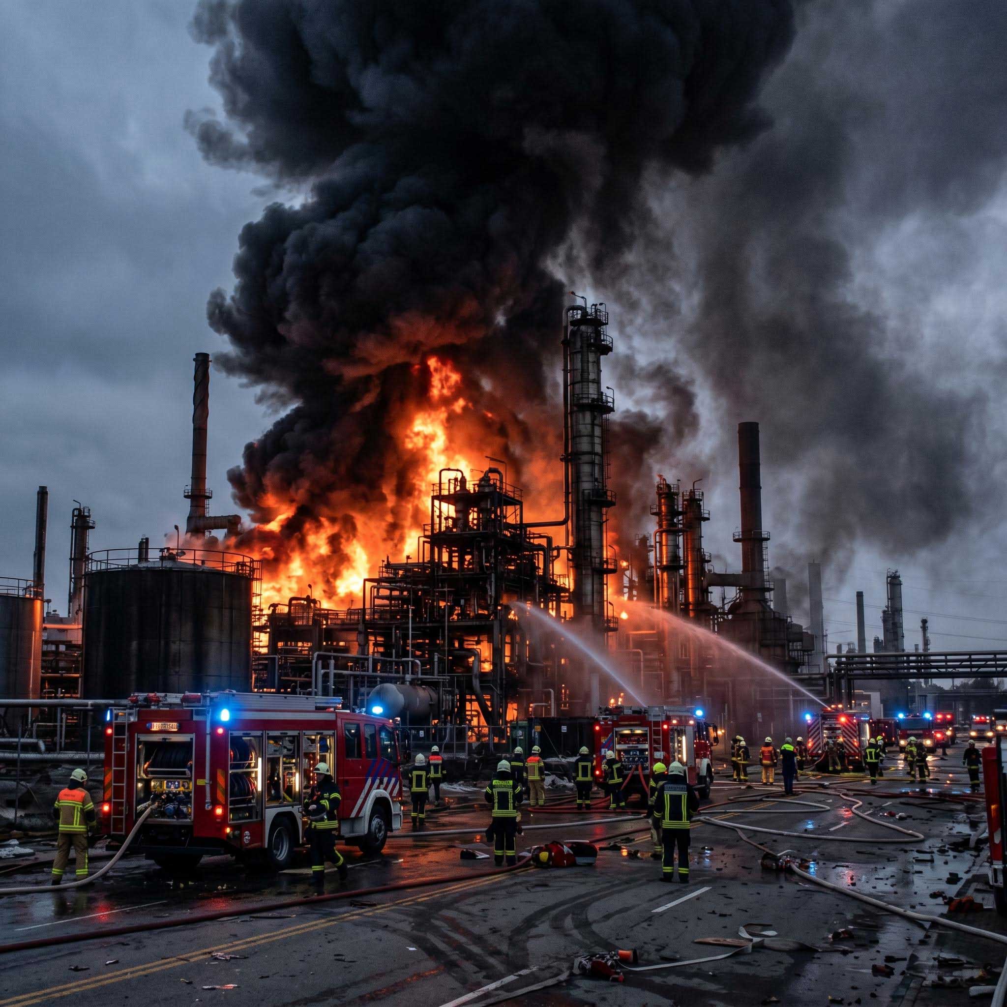 raffineria di petrolio a fuoco