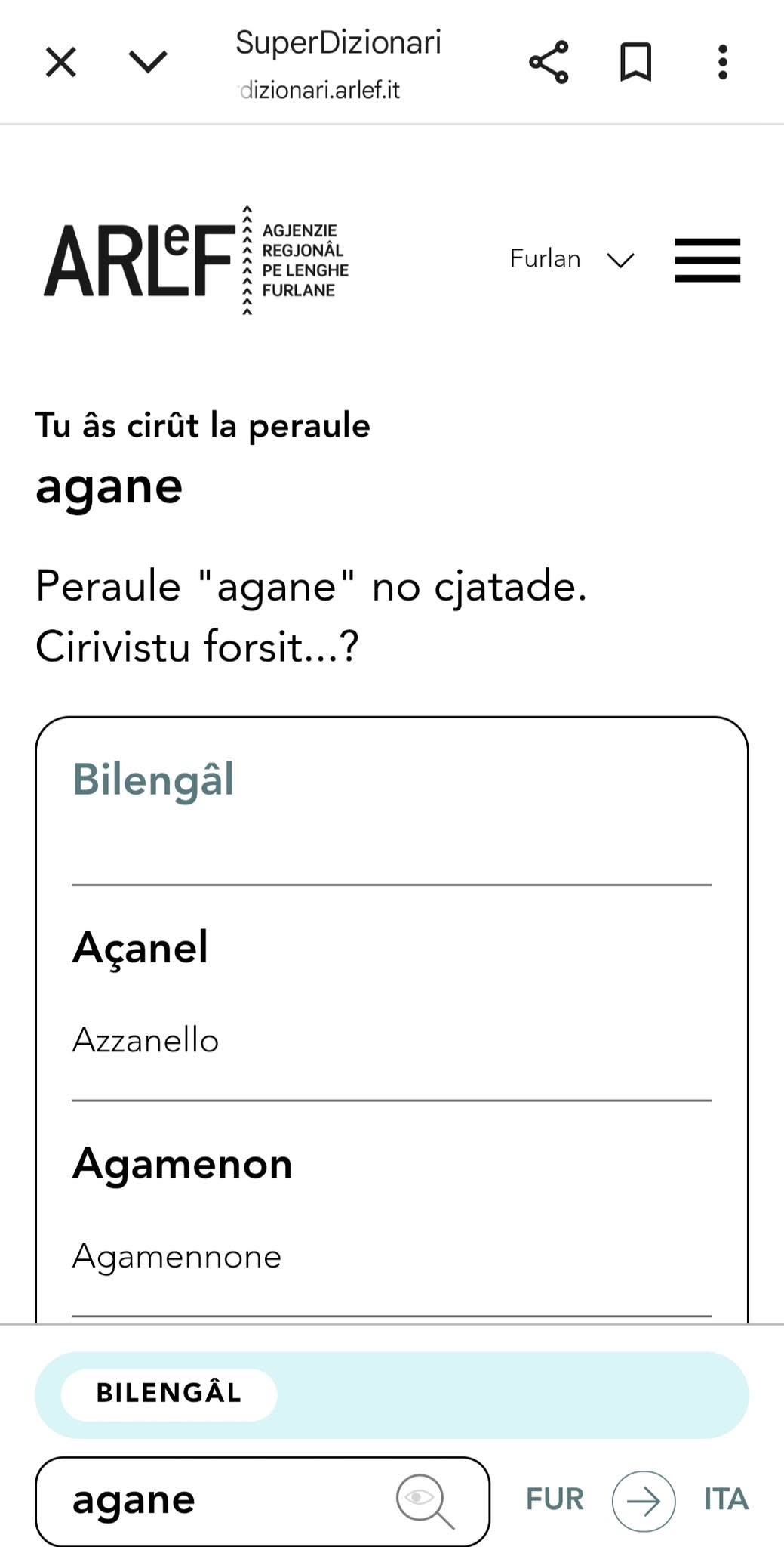 Ricercje de peraule agane tal SuperDizionari ARLeF