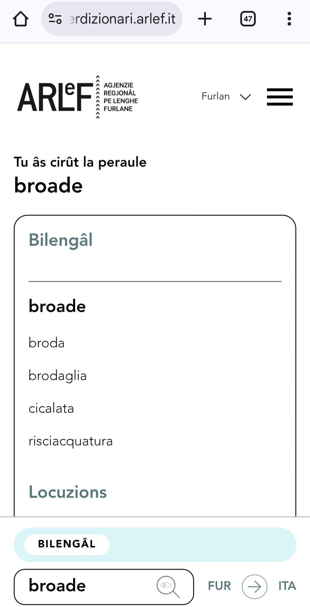 Schede de peraule broade tal SuperDizionari ARLeF