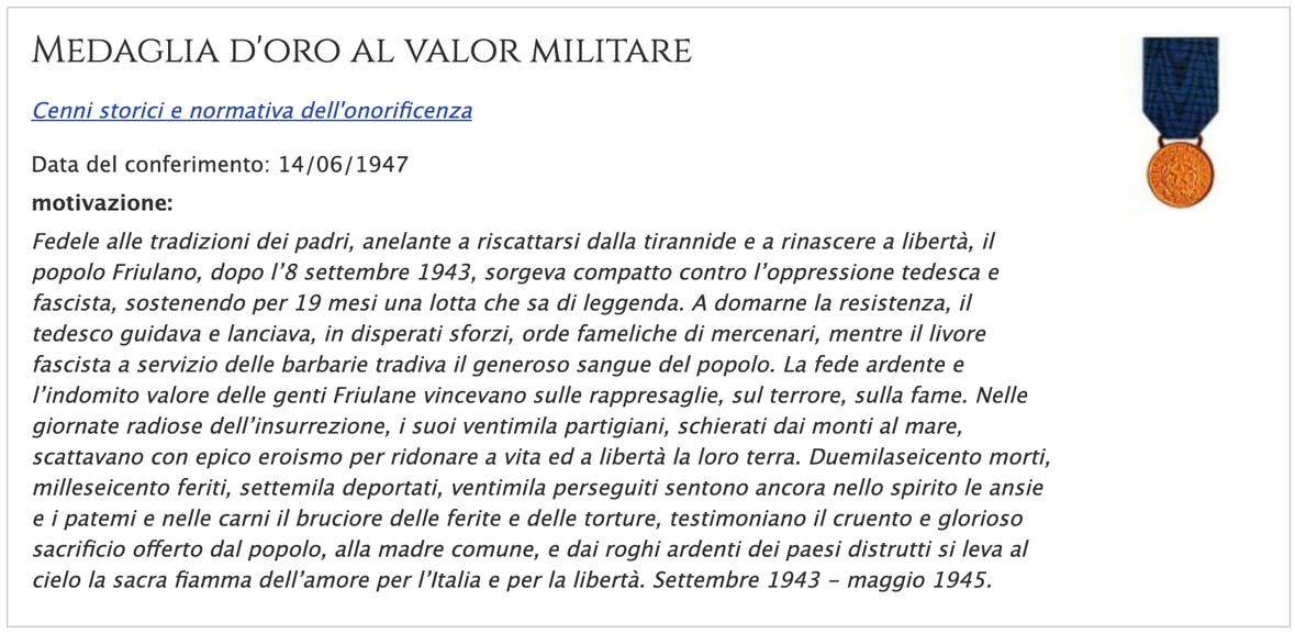 medaglia d'oro al valor militare